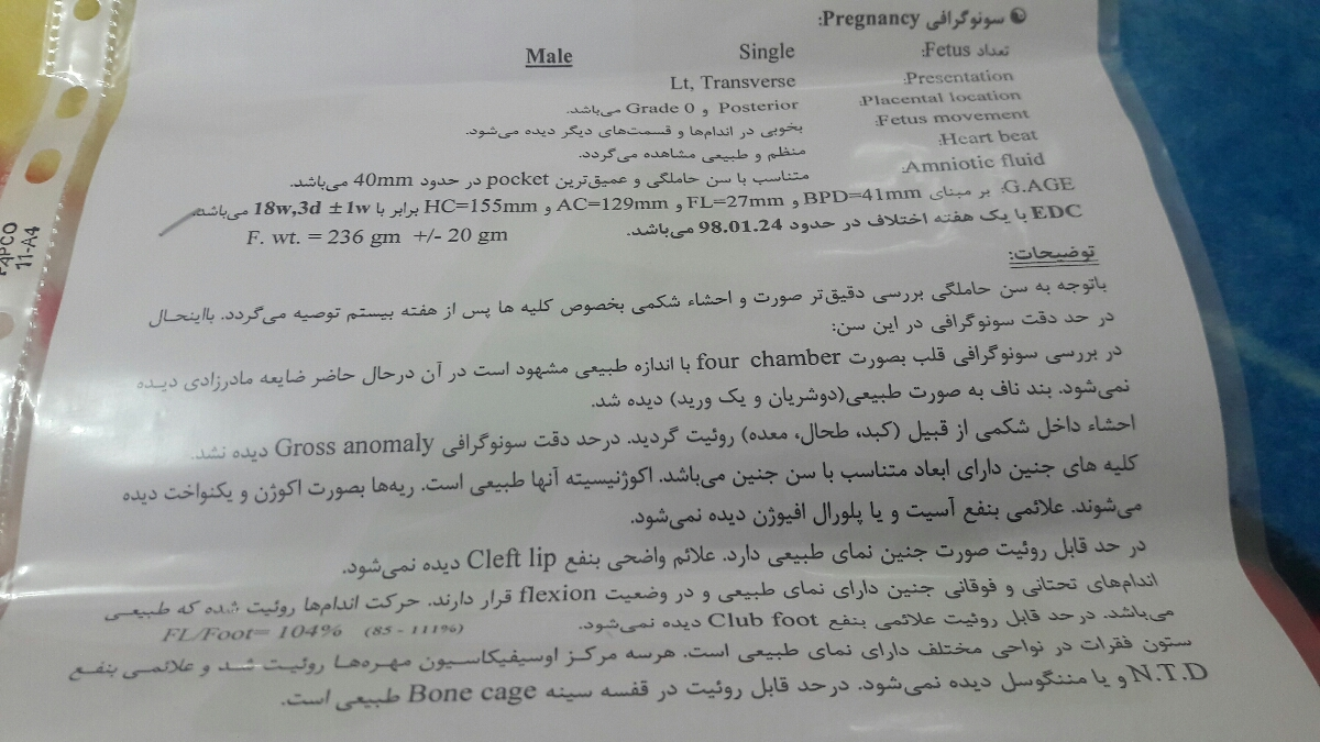 تفسیر سونوگرافی آنومالی 18 هفته تفسیر سونوگرافی آنومالی 18 هفته