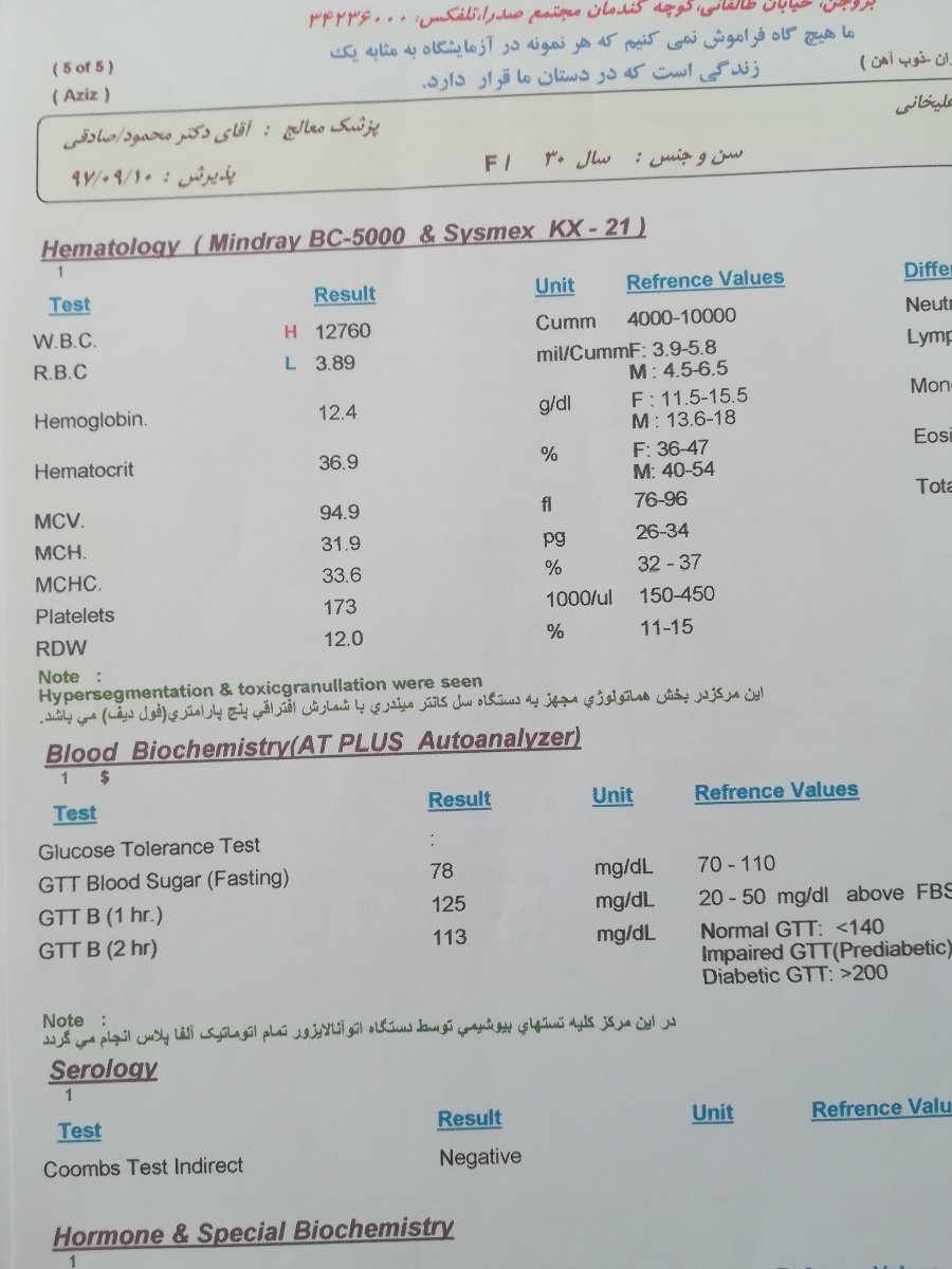 تفسیر جواب ازمایش در هفته۲۷بارداری