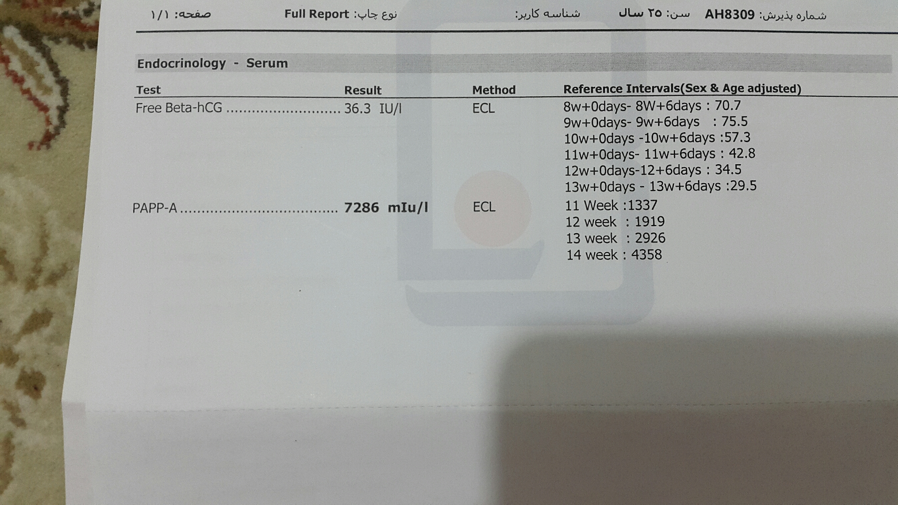 جواب آزمایش غربالگری مرحله اول