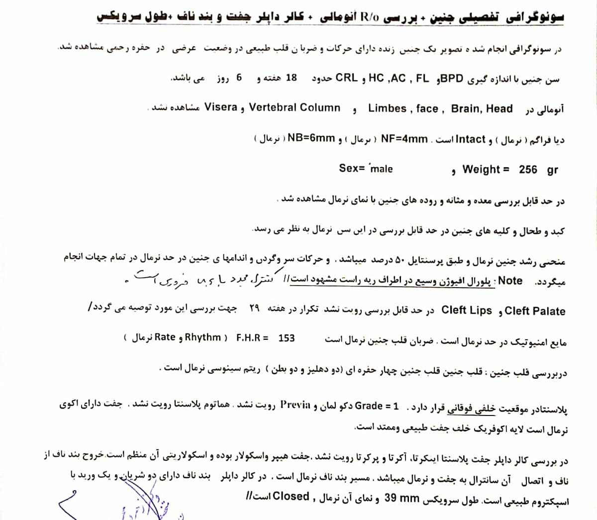 تفسیر سونوگرافی غربالگری دوم ( آنومالی اسکن ) تفسیر سونوگرافی غربالگری دوم ( آنومالی اسکن )