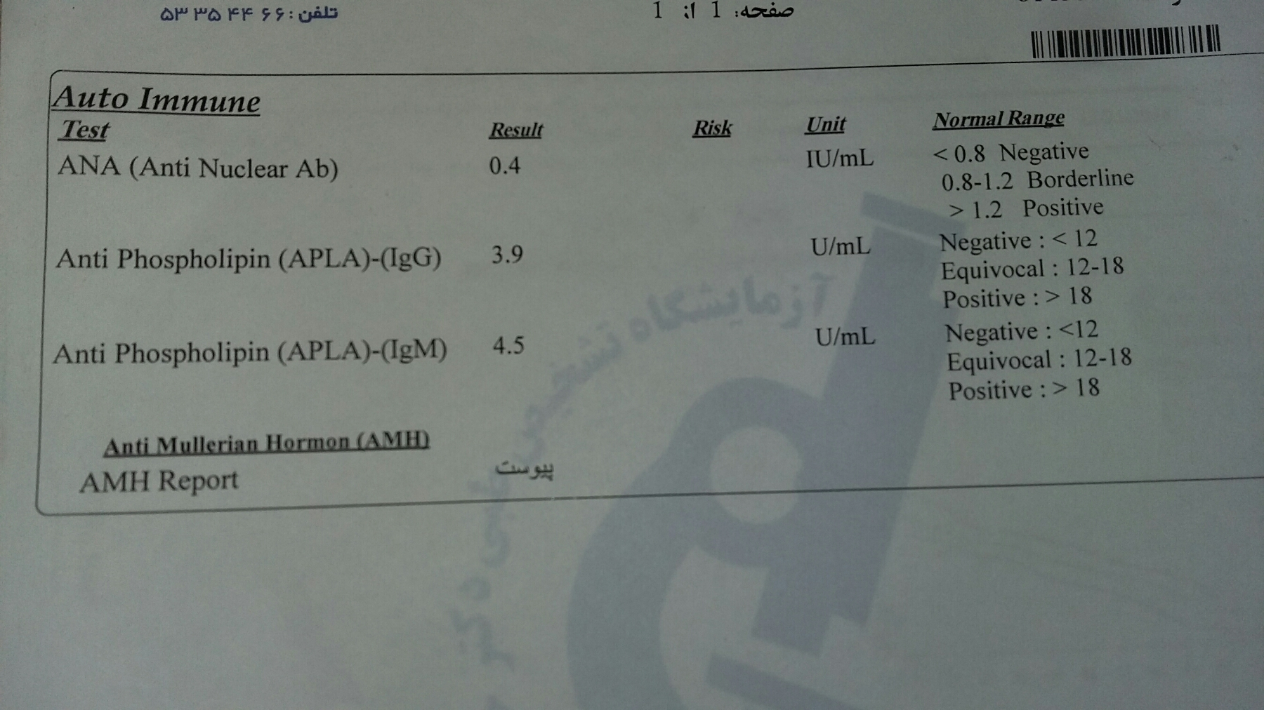 تفسیر آزمایش ذخیره تخمدان