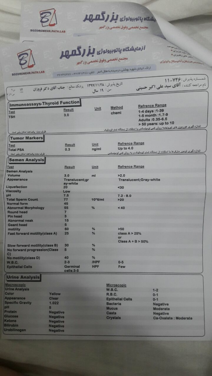 سلام میشه ازمایش اسپرم رو تفسیر کنین