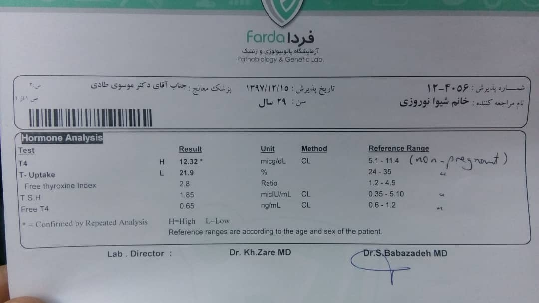 آزمایش تیروئید در هفته ی ۲۳