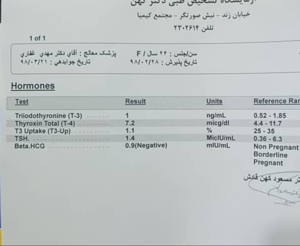 سلام دکتر جان جواب آز تیروئیدم و عکس رنگی رحم رو میشه برام تفسیر کنید؟