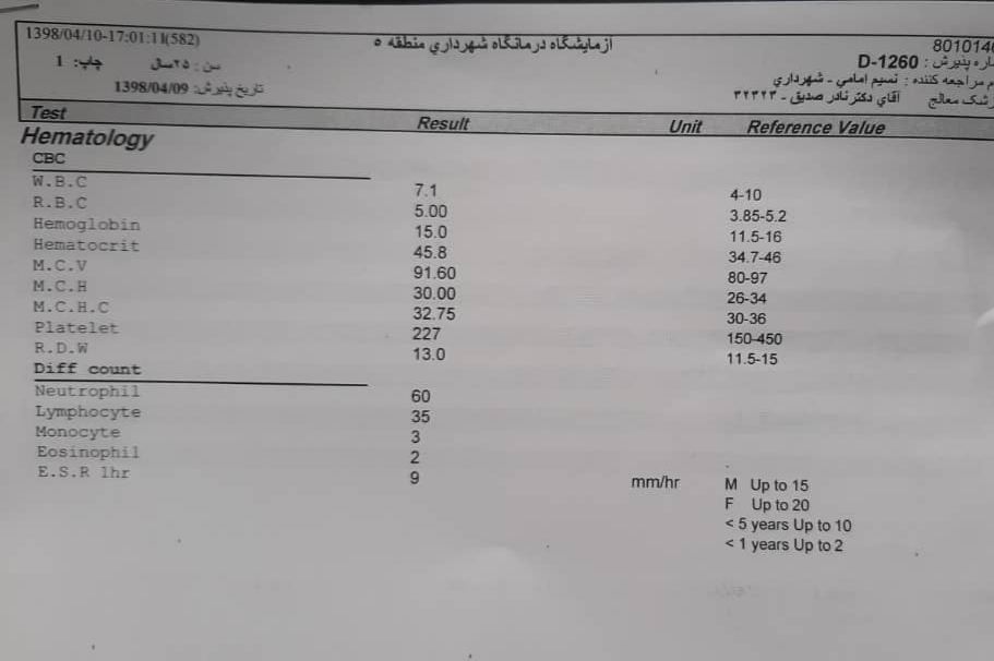 لطفا تفسیر ازمایش خون