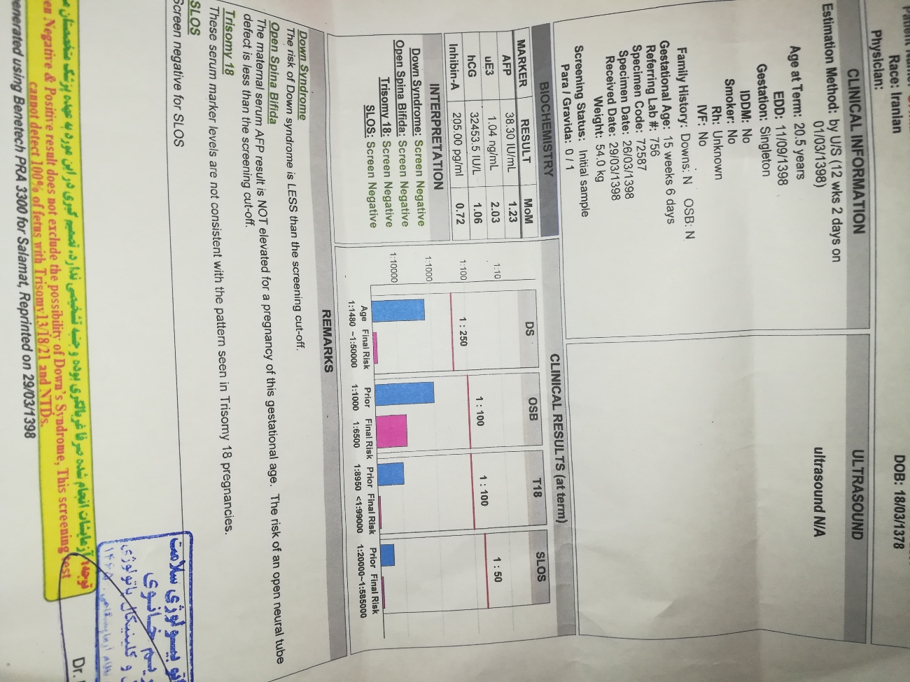 تفسیر سونو و ازمایش غربالگری دوم