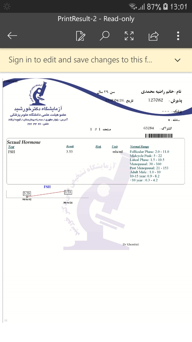 ازمایش ذخیره تخمدان و fsh بالا