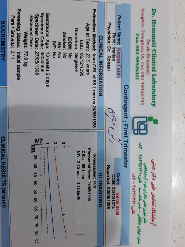 سلام لطفا آزمایش خون غربالگریم رو تفسیر کنید مرسی💛🍃