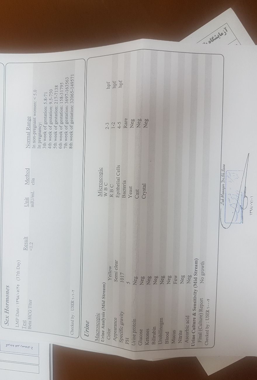 نتیجه آزمایش ادرار