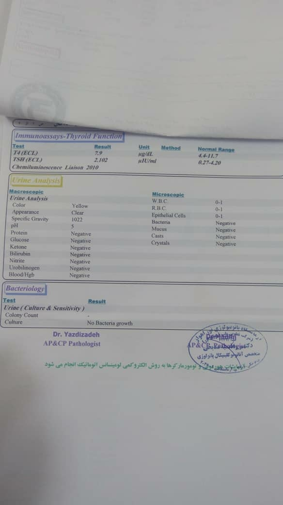 لطفا آزمایش چکابو تفسیر کنید