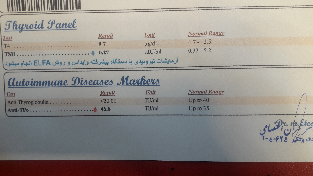 تفسیر جواب ازمایش تیروئید