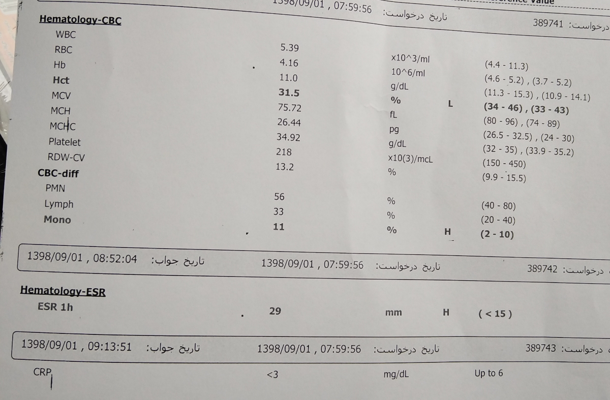 تفسیر آزمایش خون کودک2/5ساله