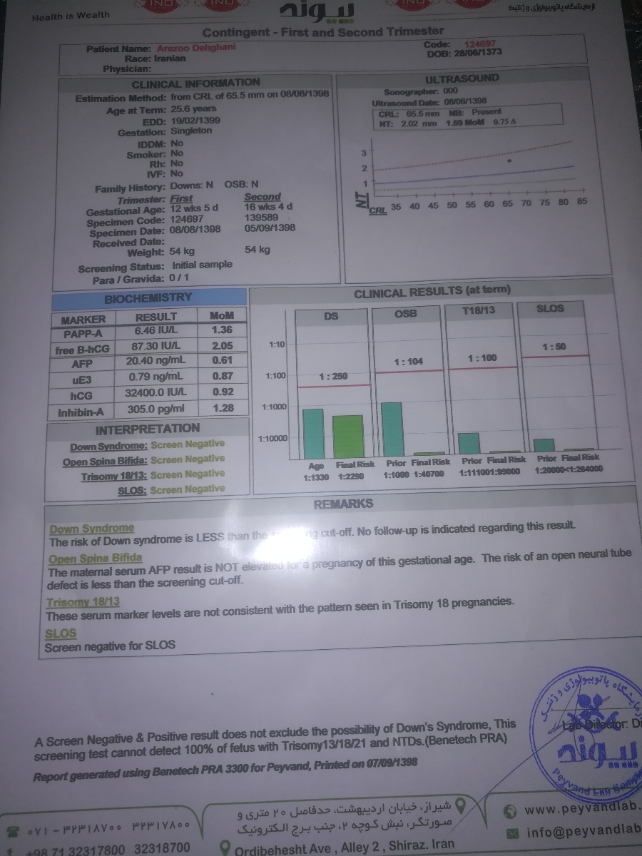 تفسیر فوری ازمایش غربالگری دوم