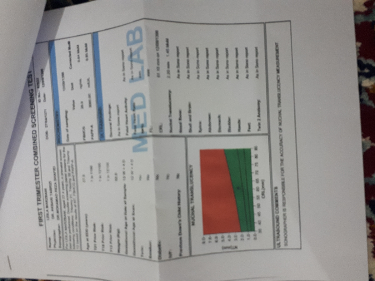 تفسیر سونو و آزمایش غربالگری اول