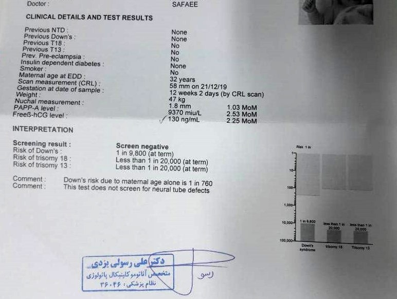 تفسیر آزمایش خون غربالگری اول