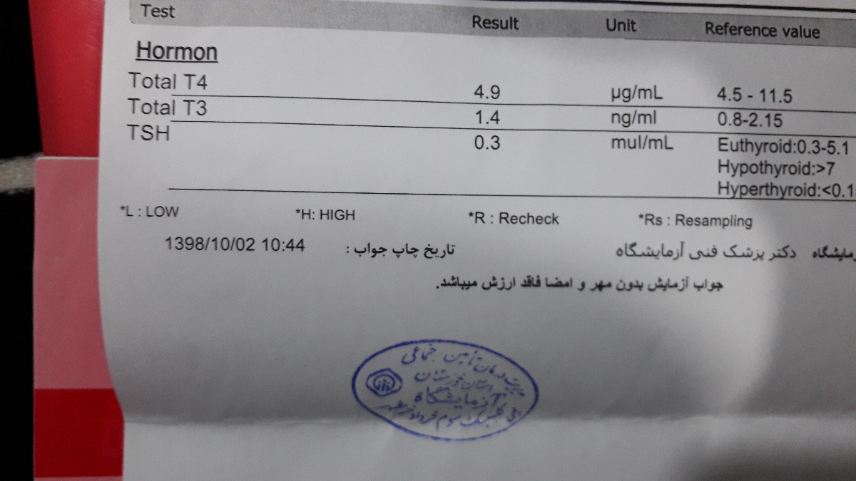 تفسیر جواب آزمایش تیروئید