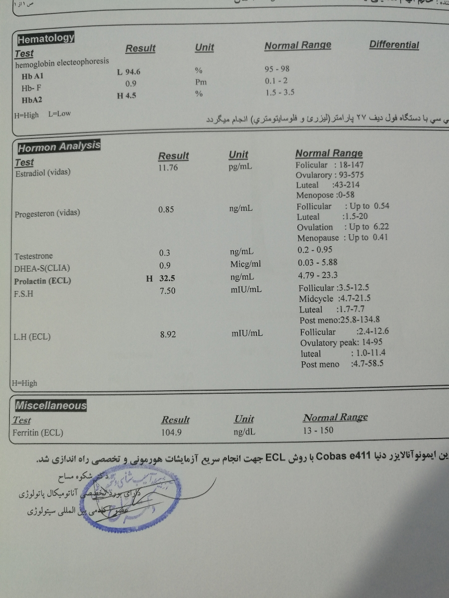 بچه ها لطفا نتیجه آزمایش منو اگه اطلاع دارین تفسیر کنید🙏🙏