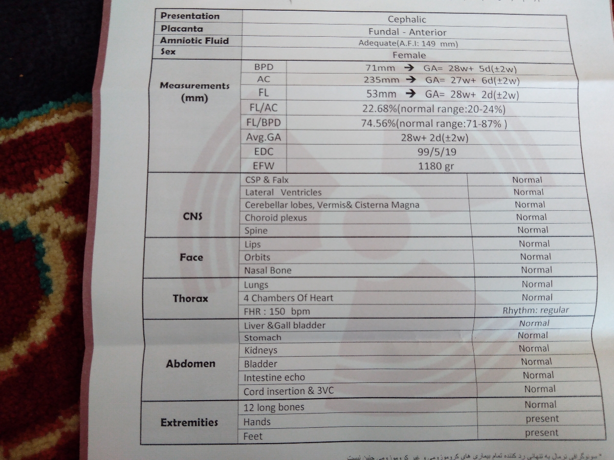 تفسیر سونوگرافی 27هفتـه
