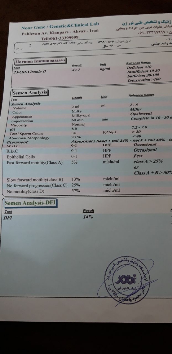 جواب آزمایش اسپرم .