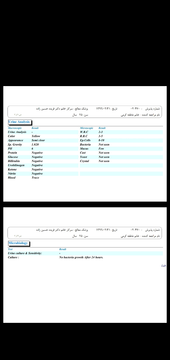 جواب ازمایش عفونت ادرار