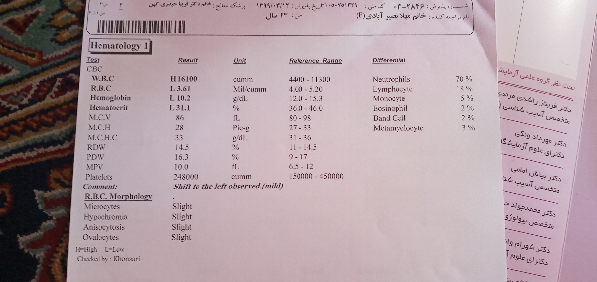لطفا آزمایش منو تفسیر کنید