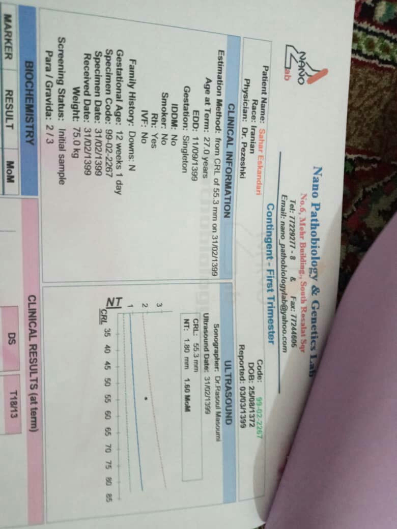 جواب ازمایش و سونو ان تی رو تفسیر کنید ممنون