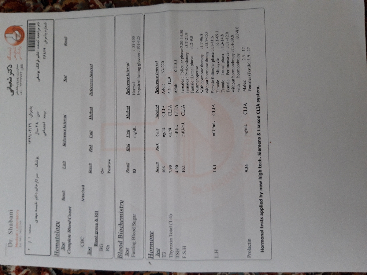 جواب ازمایش چکاپ برای اقدام به بارداری