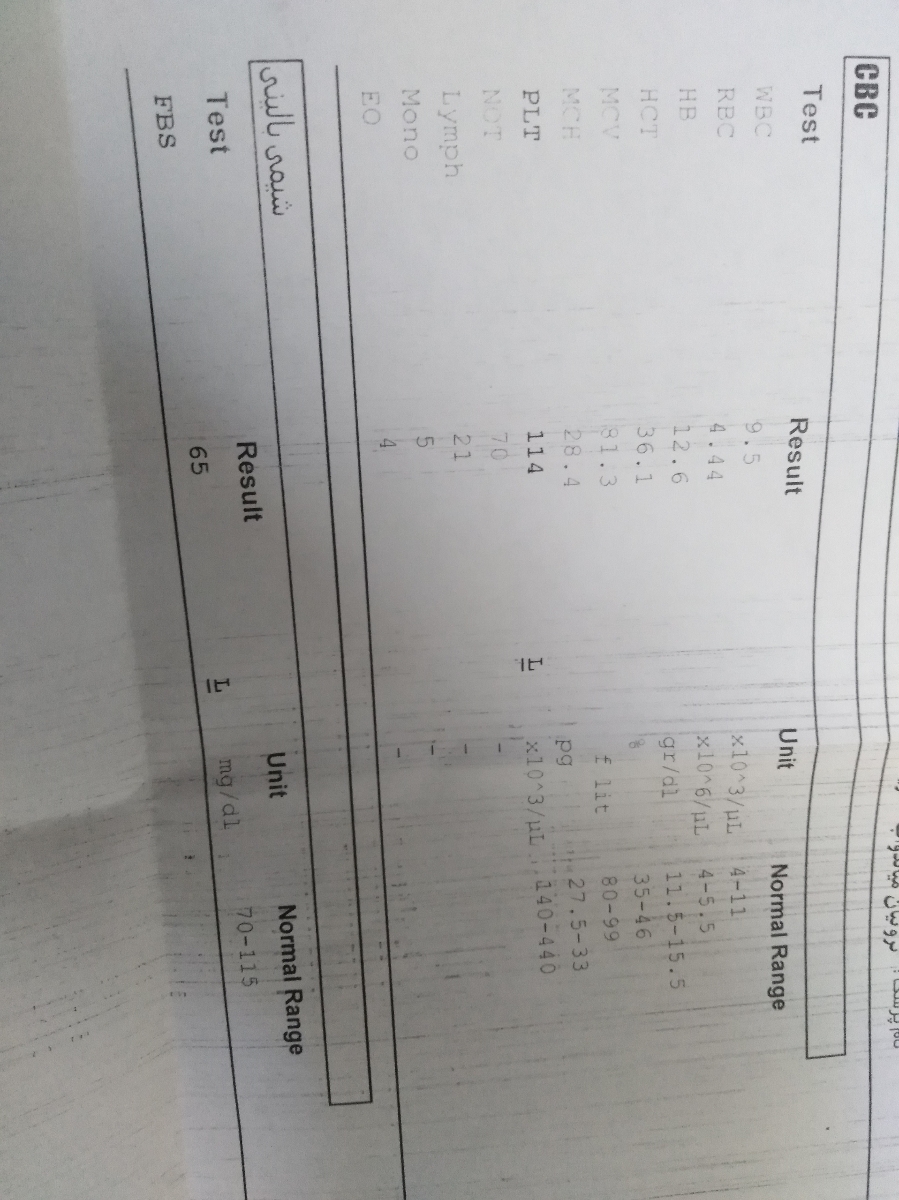 تفسیر آزمایش قندخون و پلاکت