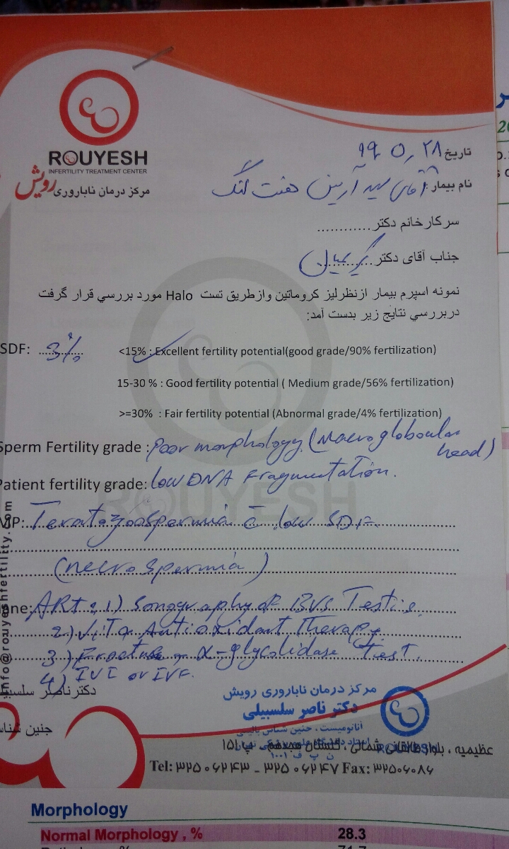 جواب آزمایش اسپرم همسرم