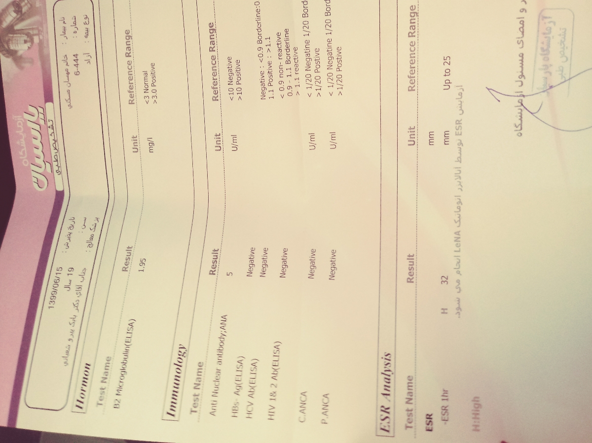 سلام دکتر جان جواب ازمایشمو تفسیر کنید لطفا