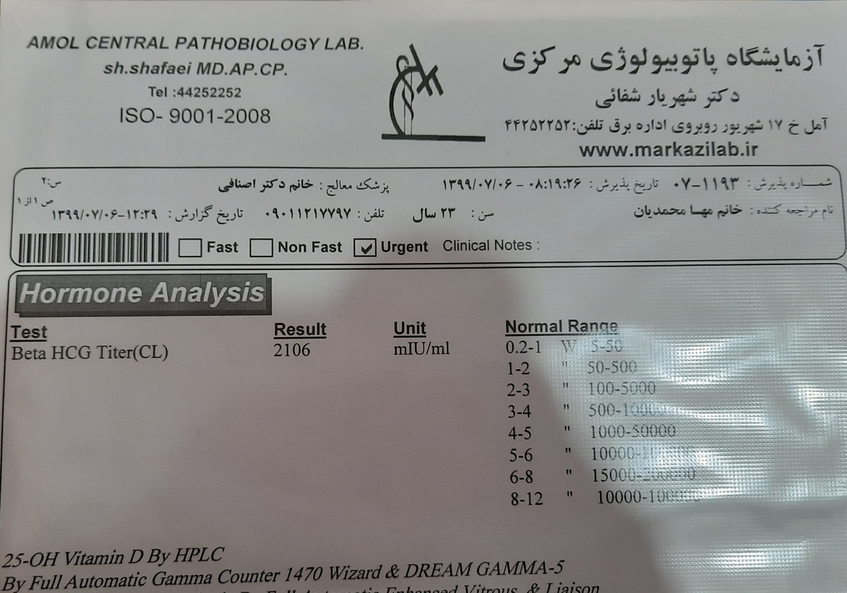 جواب ازمایش بتا مثبت شد
