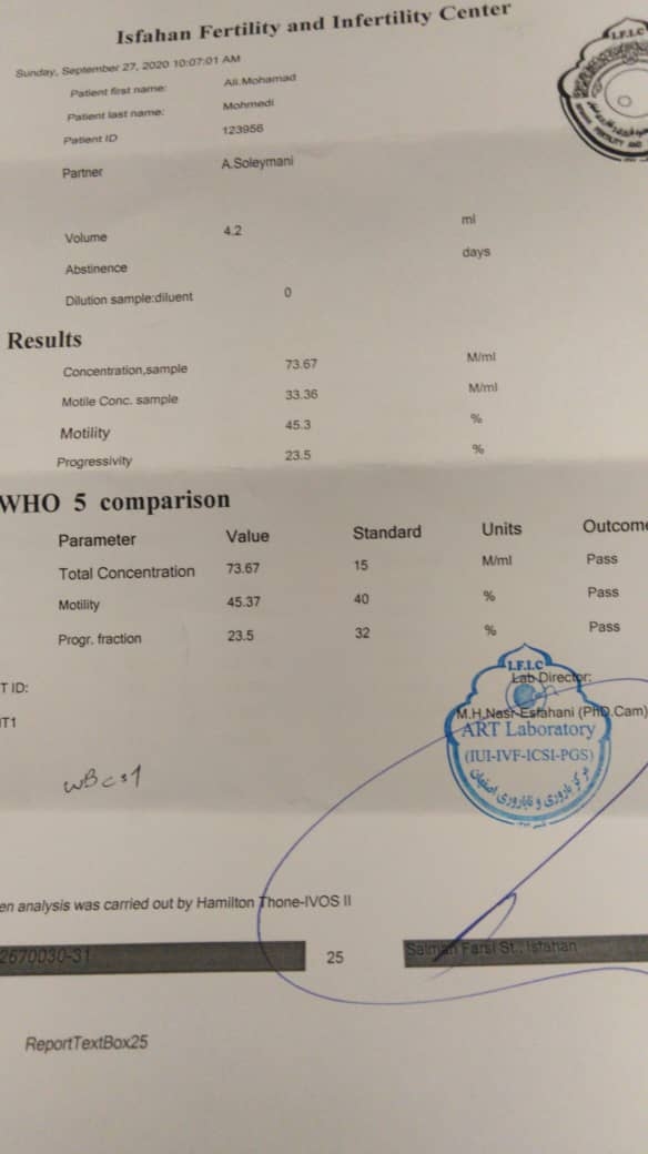 سلام آز اسپرم همسرمو میشه ببینین این دومین ازمایشی هست