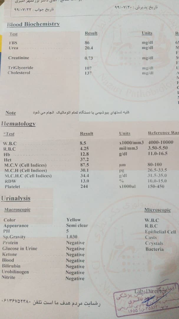 بیزحمت آزمایش رو تفسیر کنید