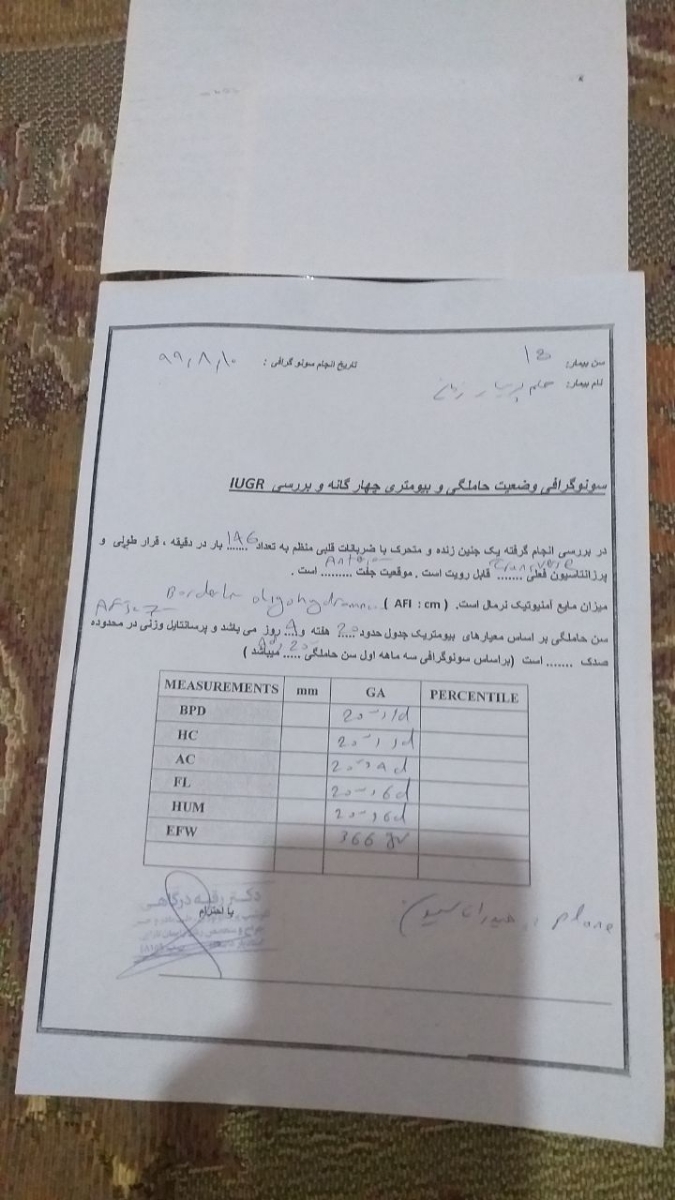 کم بودن آب دور جنین و تحلیل سونو کم بودن آب دور جنین و تحلیل سونو