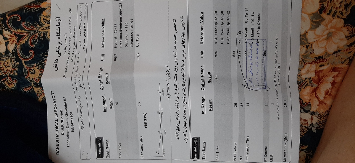 ازمایش منو تفسیر کنید لطفا