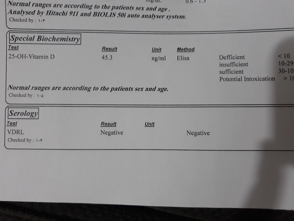 سلام میشه لطف کنید آزمایش منو تفسیر کنید