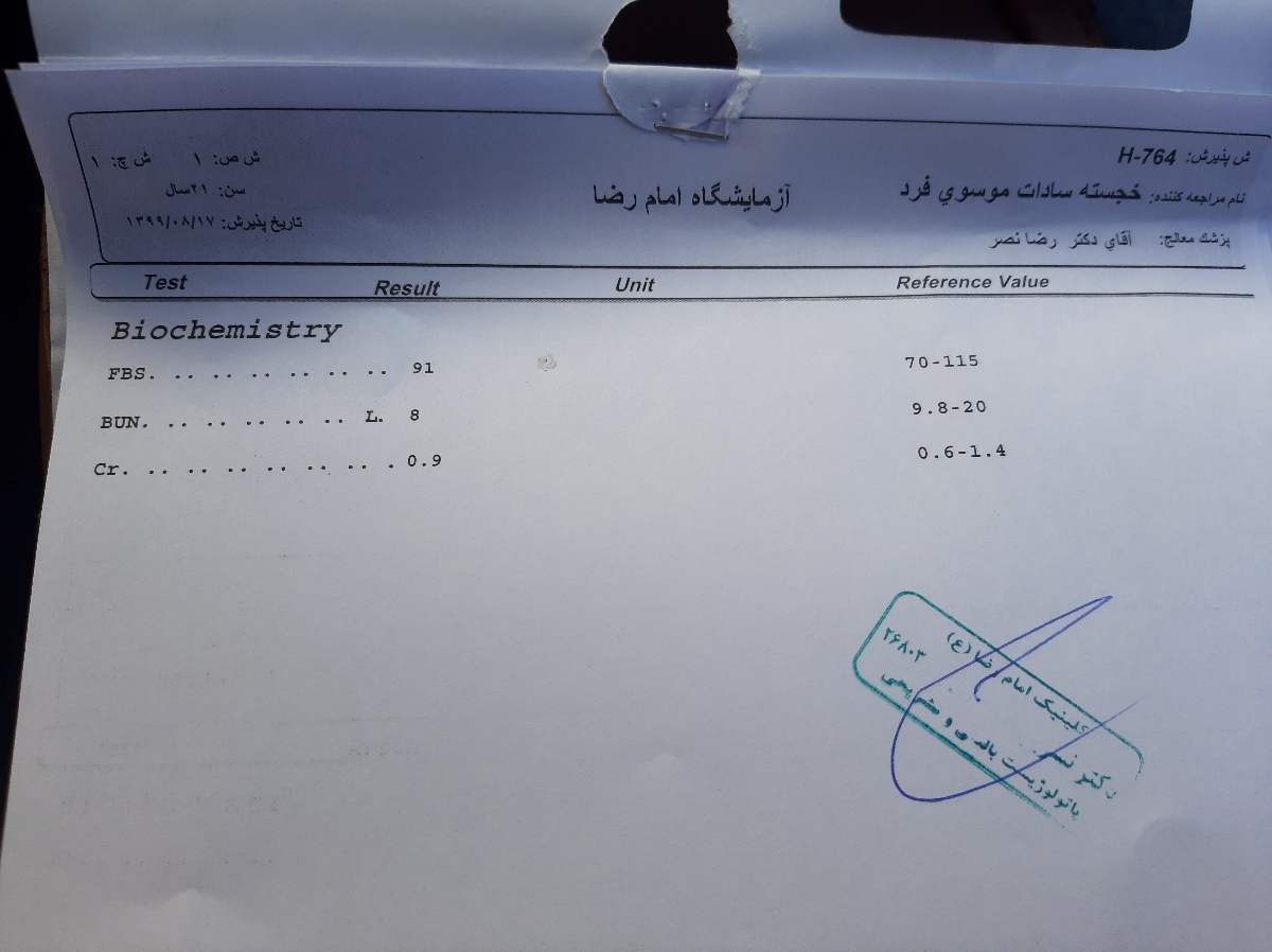 تفسیر جواب آزمایشم رو میگین
