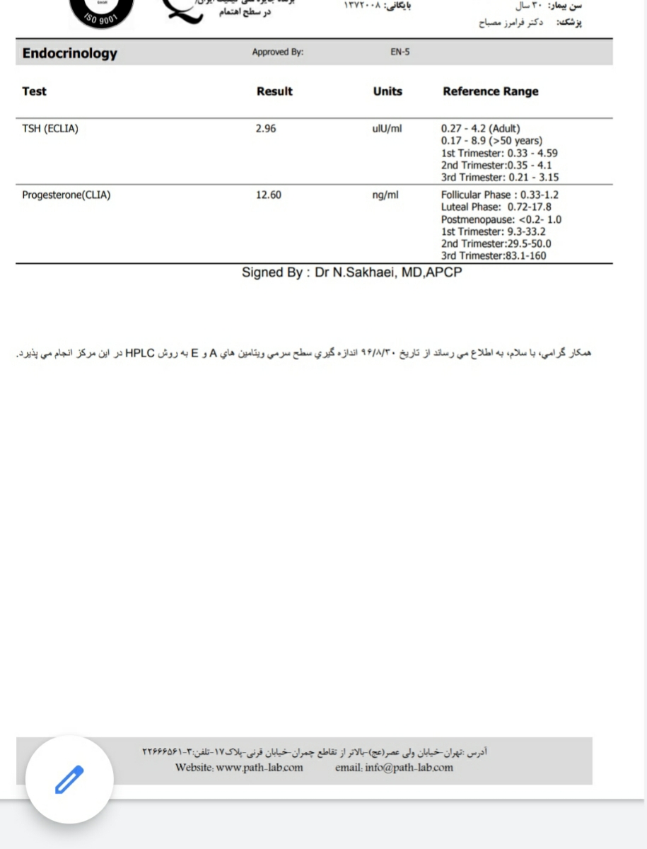 آزمایش پروژسترون در بیست و یک دوره آزمایش پروژسترون در بیست و یک دوره