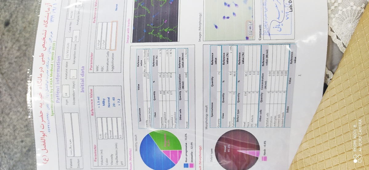 تفسبر جواب ازمایش اسپرم