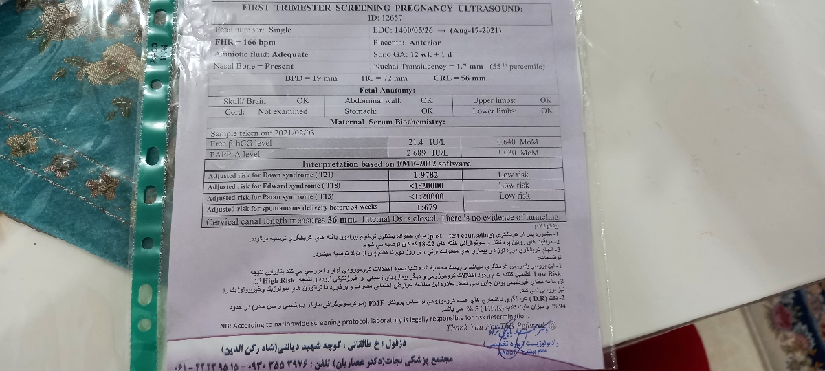 تفسیر نتیجه آزمایش غربالگری اول