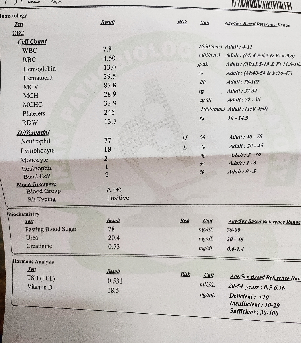جواب آزمایش خون در هشت هفته بارداری