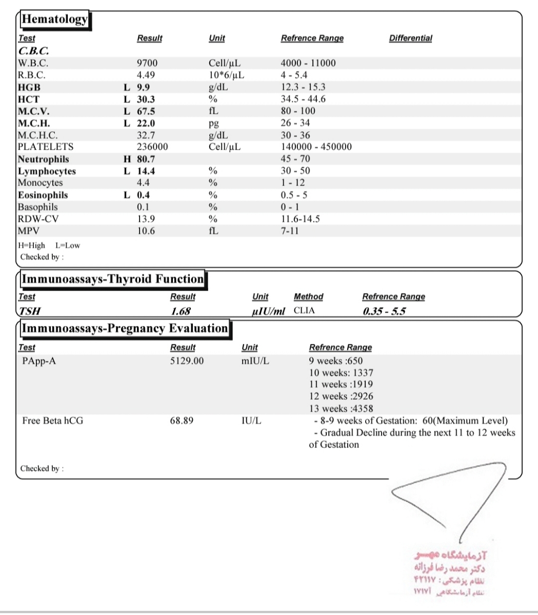 تفسیر جواب آزمایش غربال اول و سنو ان تی