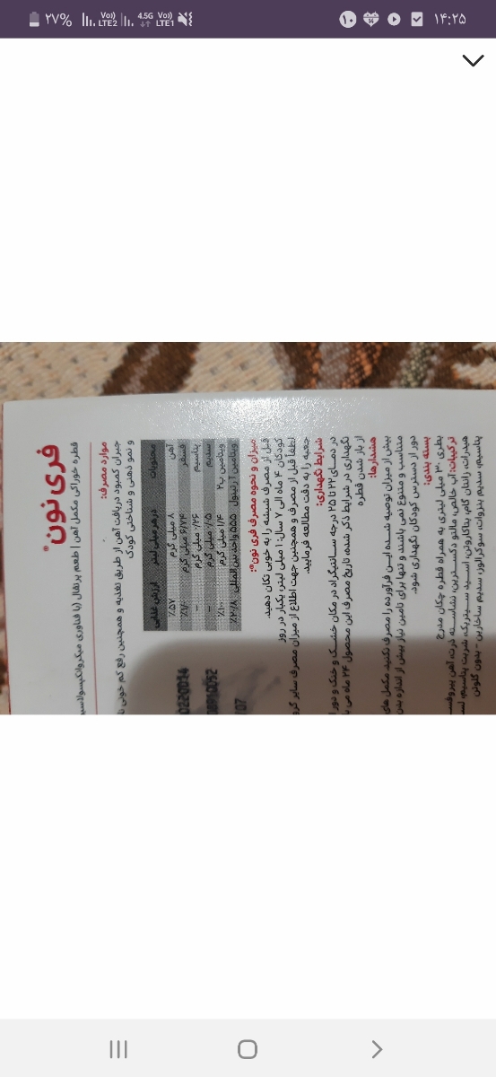 میزان دریافت روزنه قطره آهن