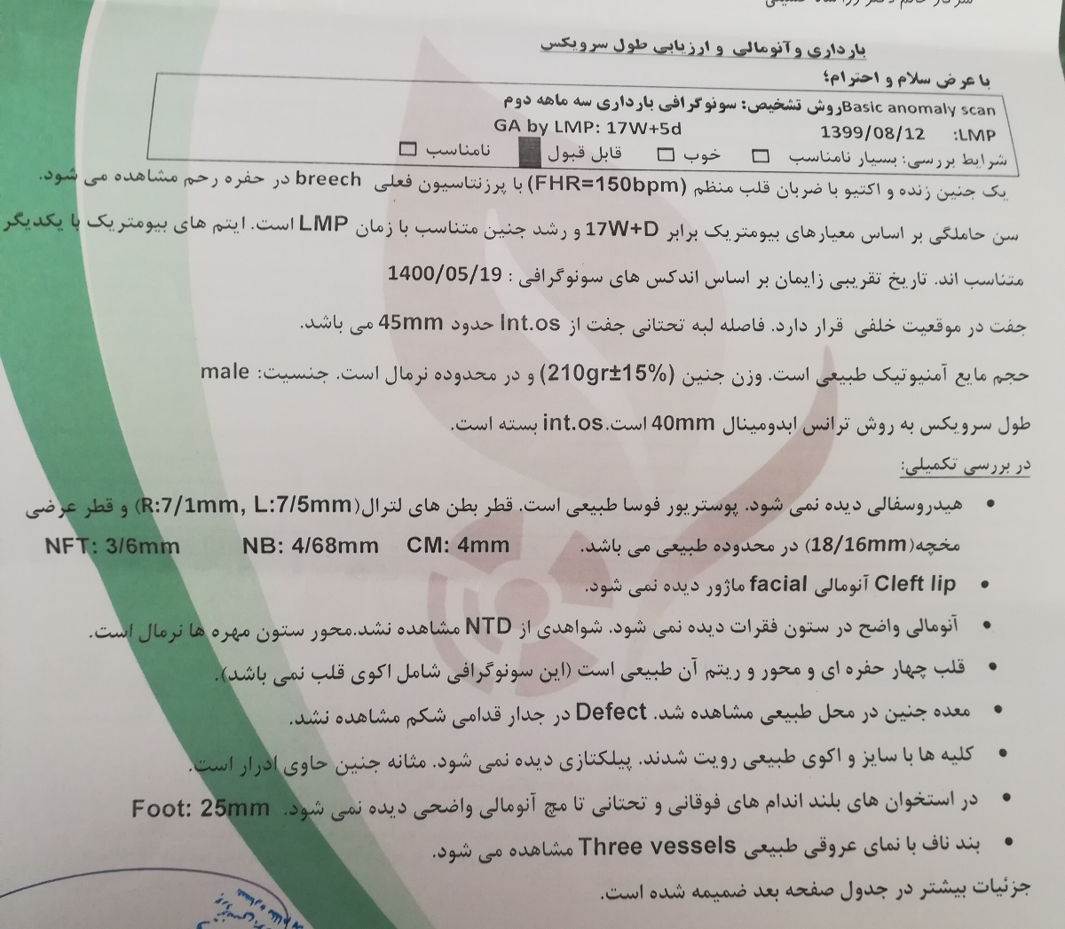 تفسیر سونو انومالی لطفا
