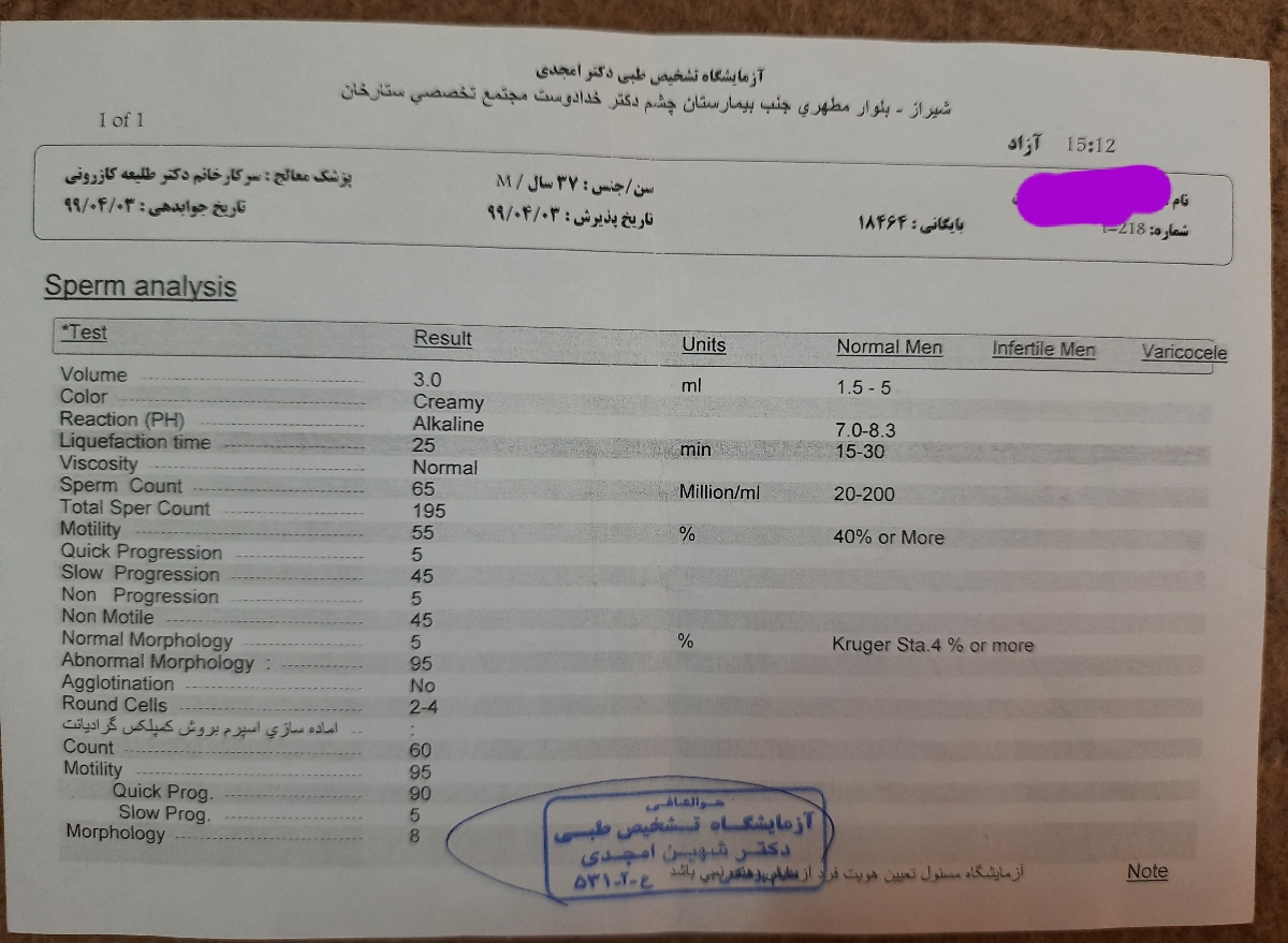 آزمایش اسپرم و سونو تخمدان