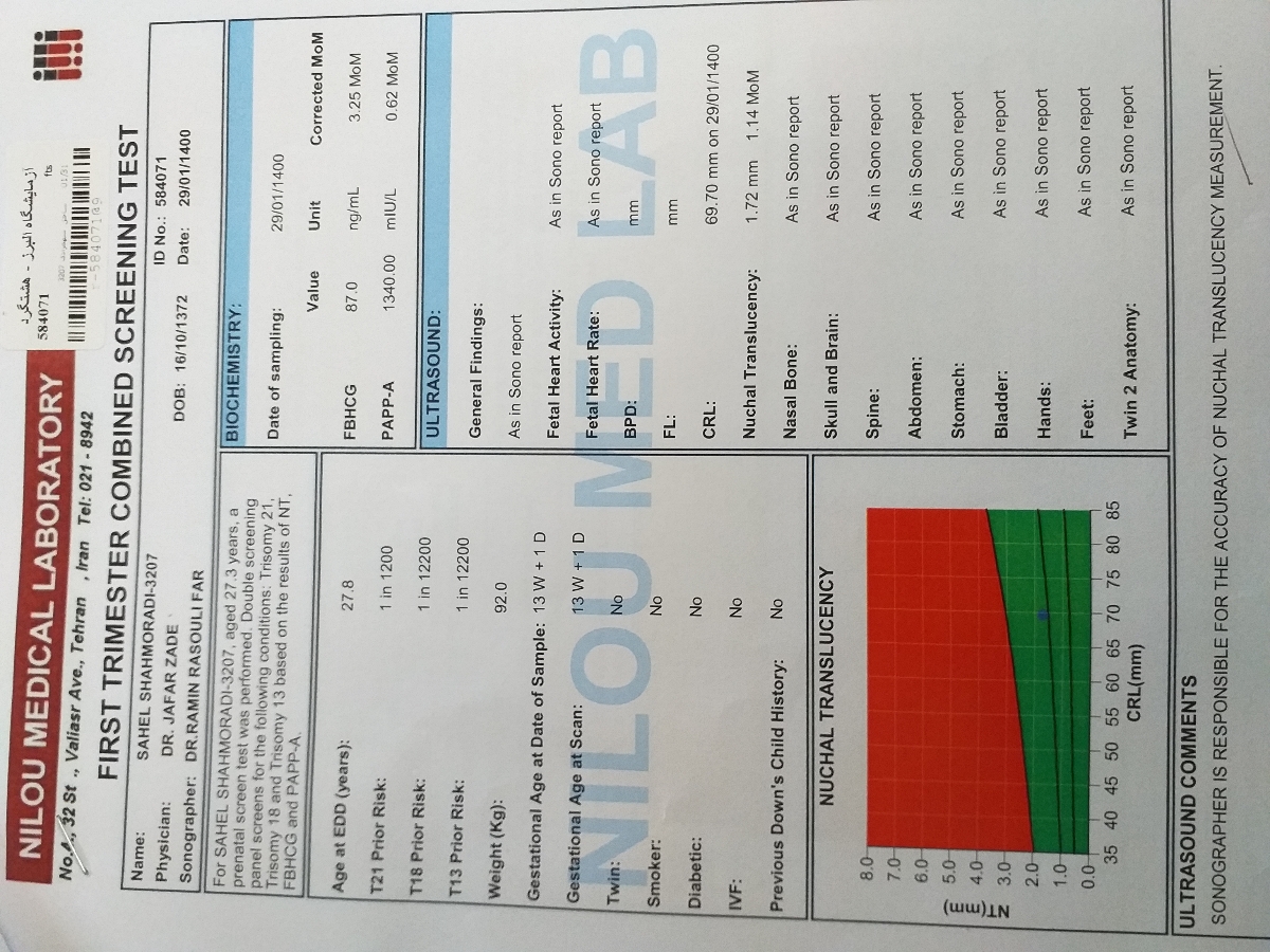 تفسیر سونوگرافی ان تی و غربالگری ۳ ماهه اول بارداری؟