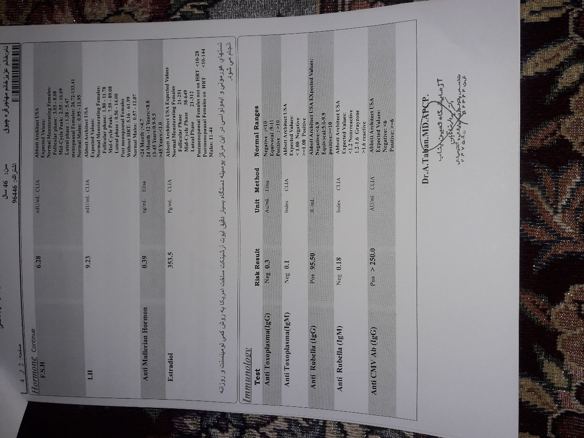 دکتر جان و خواهرایگلم لطفا ازمایشات خواهرمو تفسیر کنید دکتر جان و خواهرایگلم لطفا ازمایشات خواهرمو تفسیر کنید