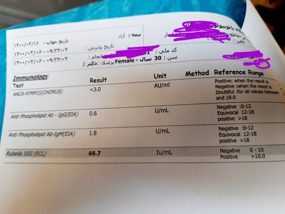 نتیجه آزمایش ایمنی وانعقادی