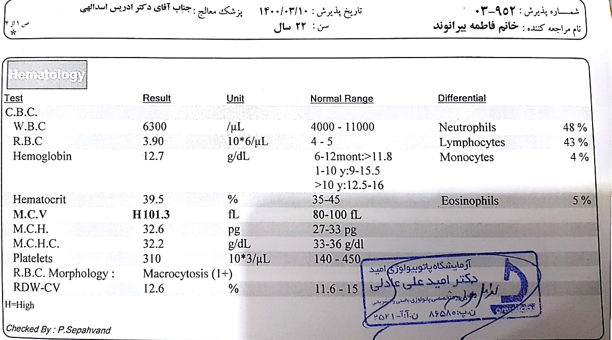 لطفا ازمایشمو تفسیر کنید