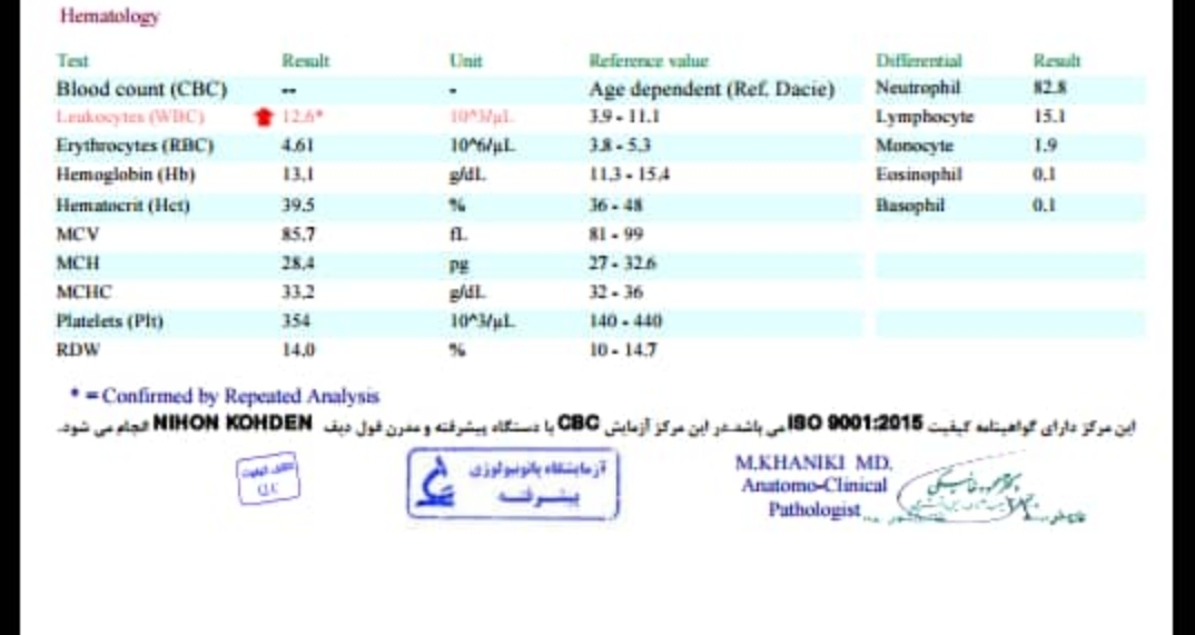 تفسیر جواب ازمایش خانم ۴۰ ساله